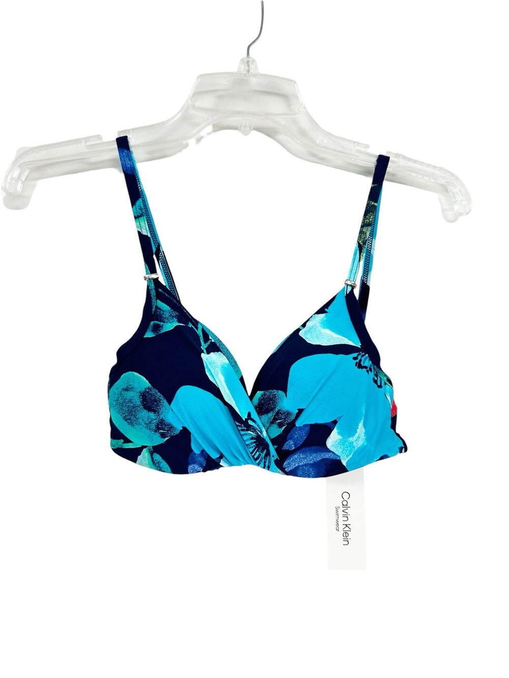 NWT Calvin Klein Bikini Top Navy Turquoise Floral Swimwear Women’s Size XS